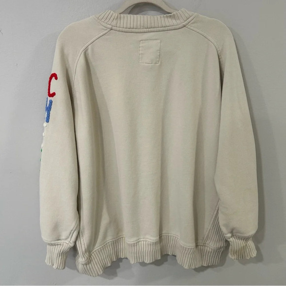 Aerie Pleated Sleeve Crewneck Cream Oversized Boxy Cheer Sweatshirt Size Large - Picture 8 of 10